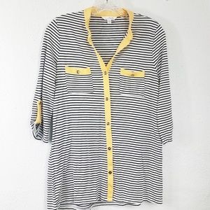 Charming Charlie Women's Button Down V Neck Pin Stripe Shirt Top Blouse